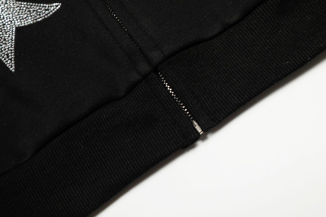 Star Rhinestone Fur Collar Zip Up Hoodie detail image 8