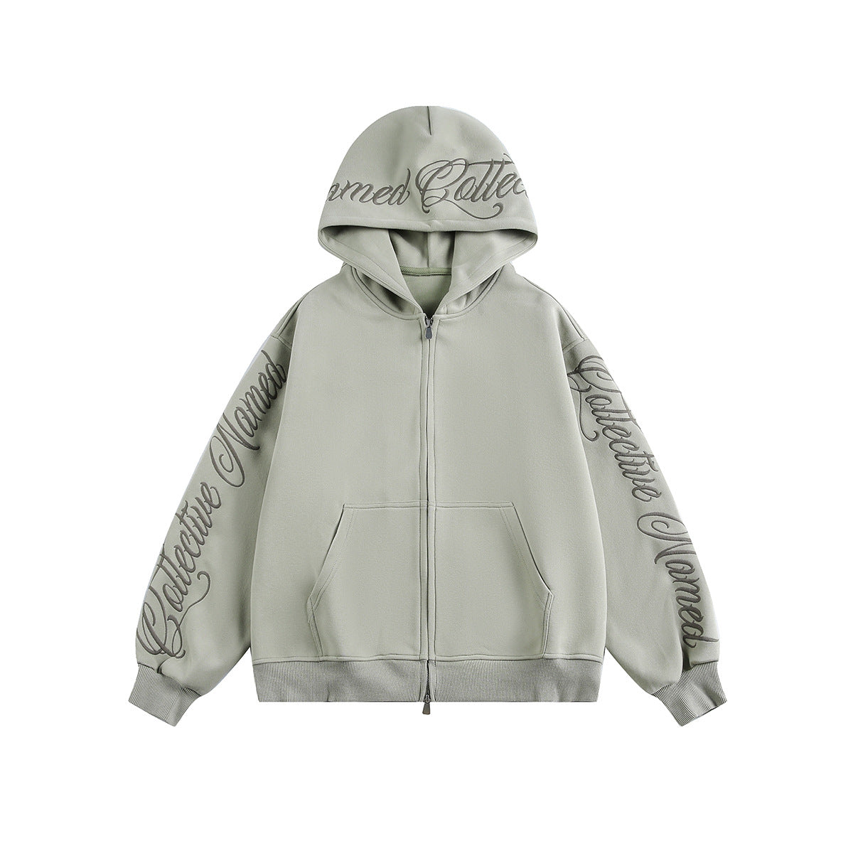 Script Embroidery Zip Up Hoodie Green product image
