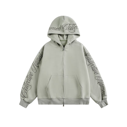 Script Embroidery Zip Up Hoodie Green product image