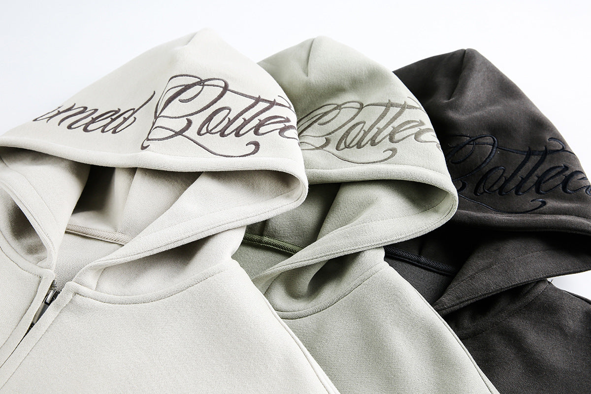 Script Embroidery Zip Up Hoodie detail image 8