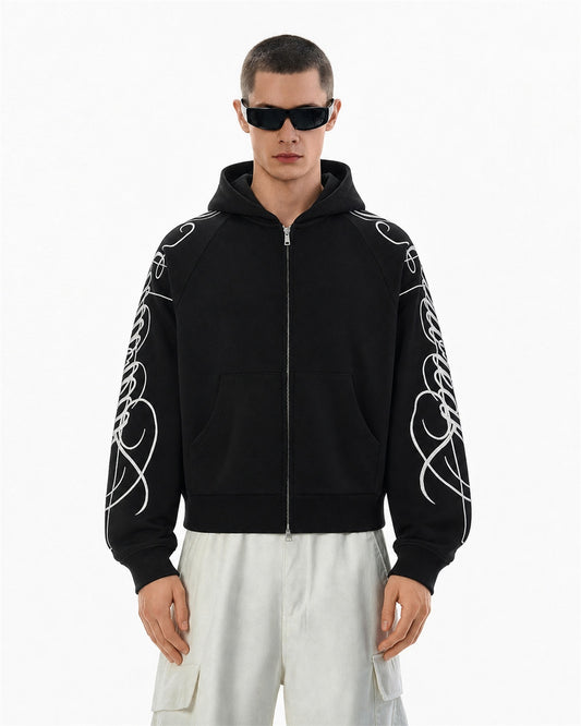 Abstract Sleeve Embroidery Zip Up Hoodie model image