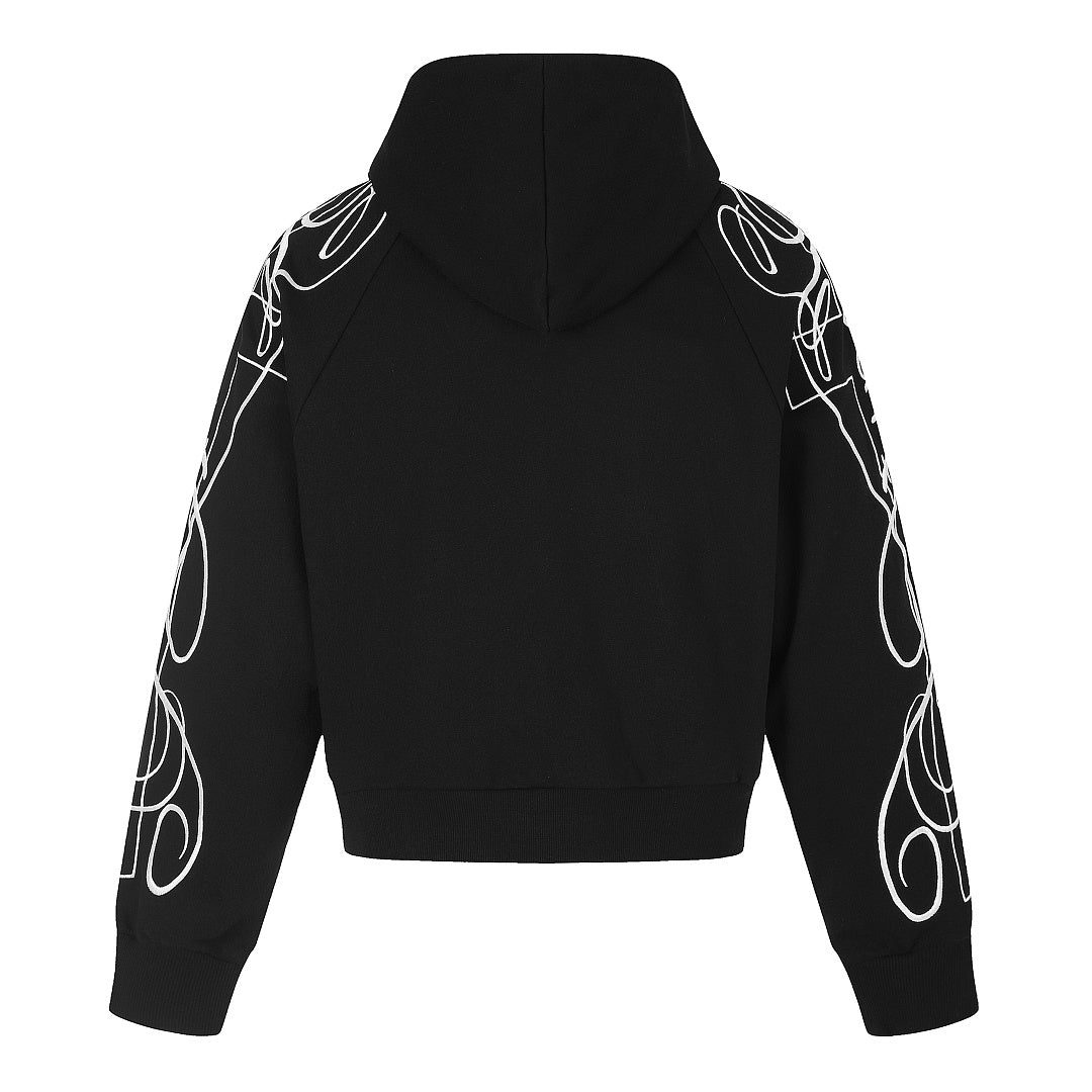 Abstract Sleeve Embroidery Zip Up Hoodie detail image 3