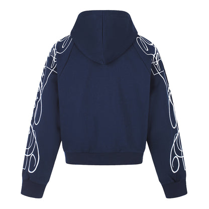 Abstract Sleeve Embroidery Zip Up Hoodie detail image 5