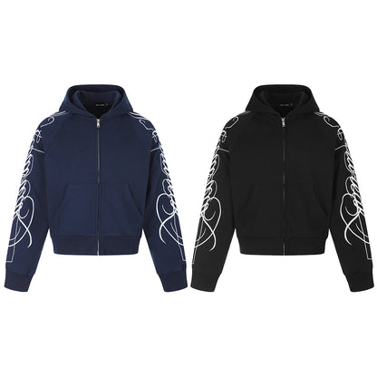 Abstract Sleeve Embroidery Zip Up Hoodie detail image 10