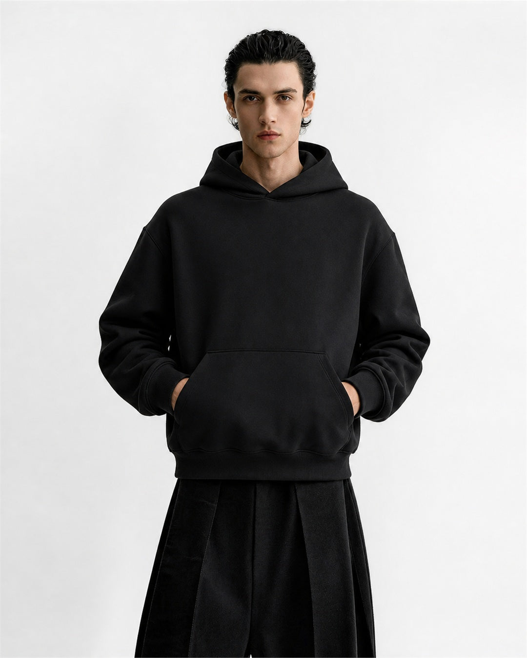 Solid Boxy Pullover Hoodie model image