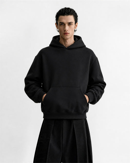 Solid Boxy Pullover Hoodie model image