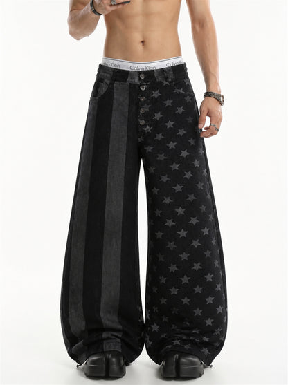 Striped Star Baggy Barrel Jeans model image