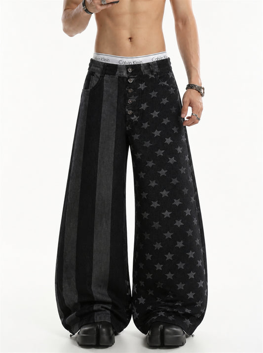 Striped Star Baggy Barrel Jeans model image