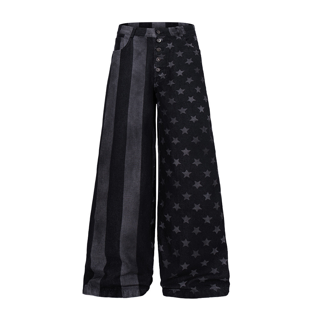Striped Star Baggy Barrel Jeans Black product image