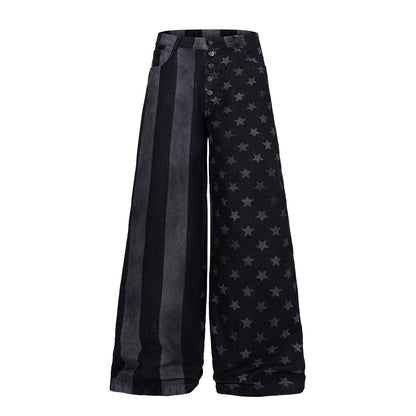 Striped Star Baggy Barrel Jeans Black product image