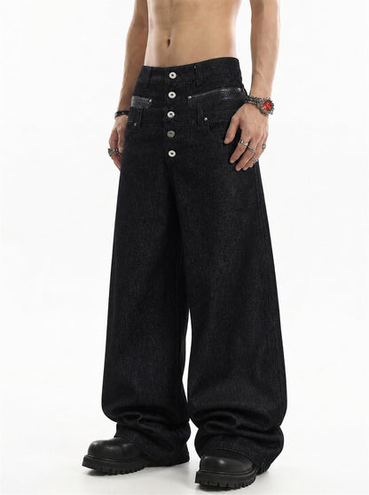 Double Waist Baggy Barrel Jeans model image