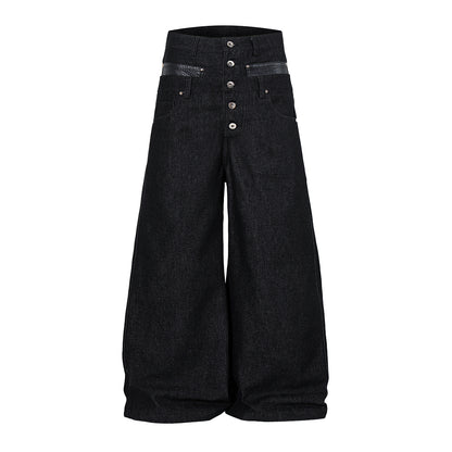 Double Waist Baggy Barrel Jeans Black product image