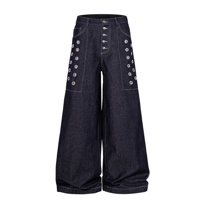 Grommet Button Fly Baggy Jeans Denim product image