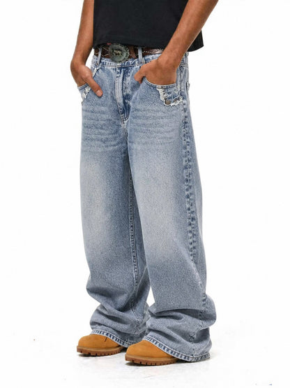 Washed Frayed Jeans model image