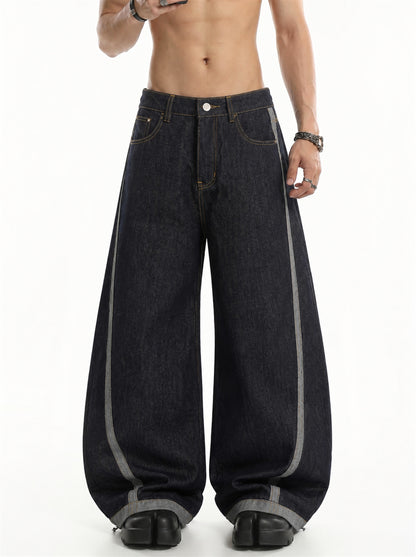 Contrast Turn Up Baggy Jeans model image