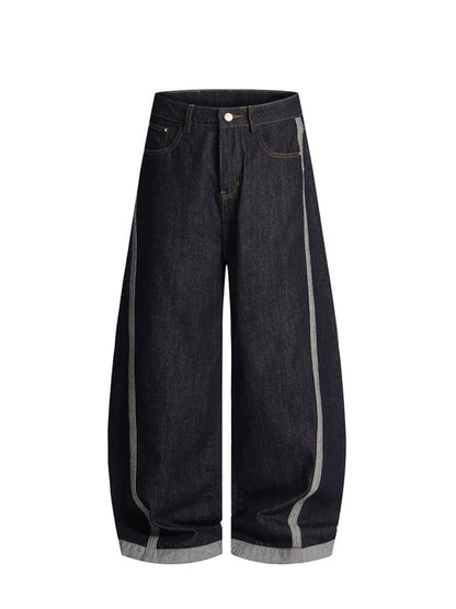 Contrast Turn Up Baggy Jeans Black product image
