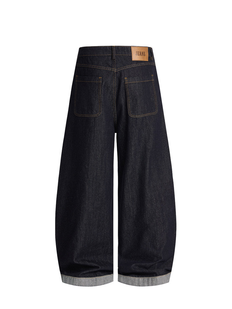 Contrast Turn Up Baggy Jeans detail image 4