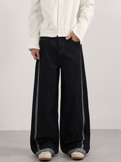 Contrast Turn Up Baggy Jeans detail image 5