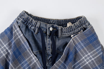 Detachable Plaid Layer Baggy Jeans detail image 4