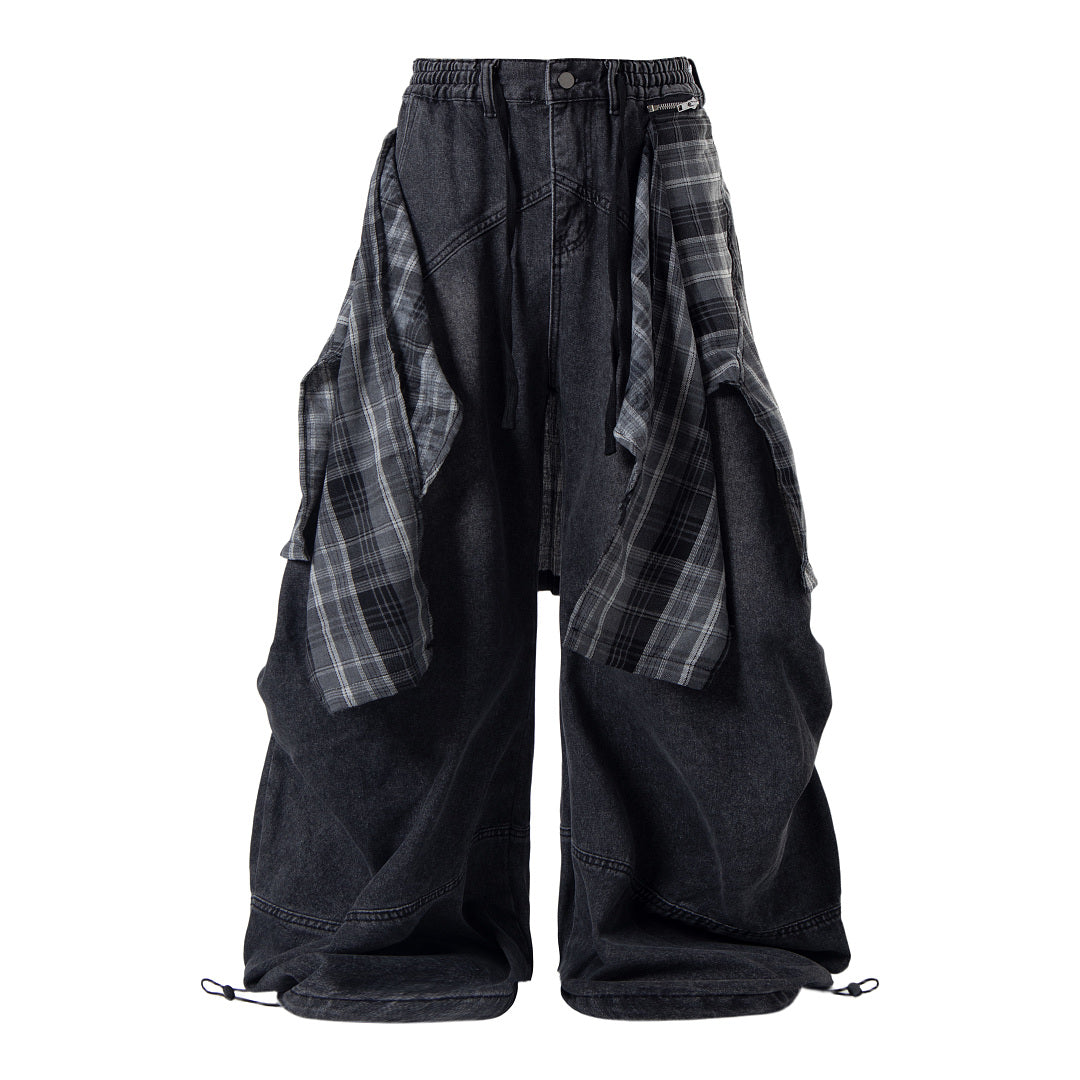 Detachable Plaid Layer Baggy Jeans detail image 10