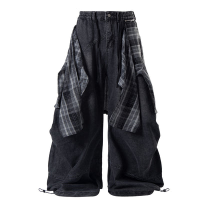 Detachable Plaid Layer Baggy Jeans detail image 10