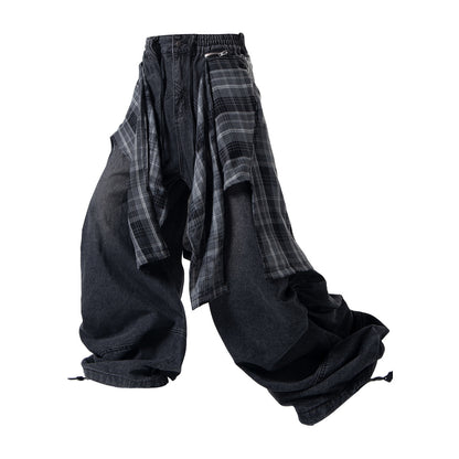 Detachable Plaid Layer Baggy Jeans detail image 11