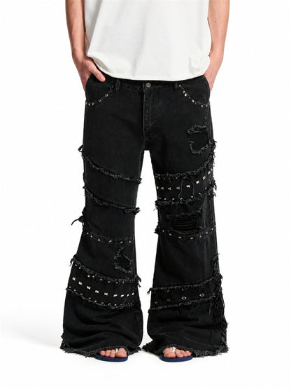 Studded Distressed Bootcut Jeans model image