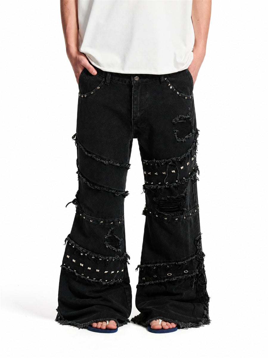 Studded Distressed Bootcut Jeans
