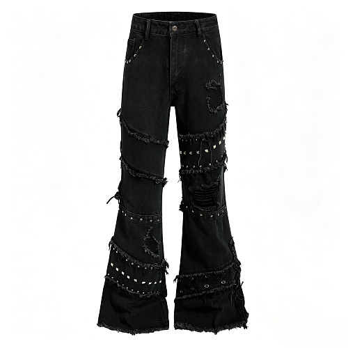 Studded Distressed Bootcut Jeans Black product image