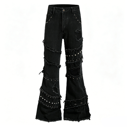 Studded Distressed Bootcut Jeans Black product image
