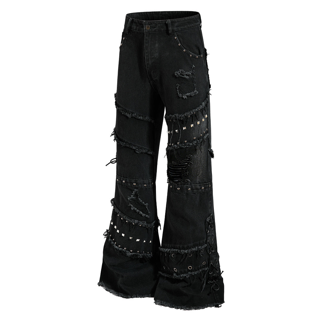 Studded Distressed Bootcut Jeans detail image 3
