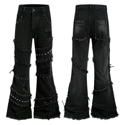 Studded Distressed Bootcut Jeans detail image 4