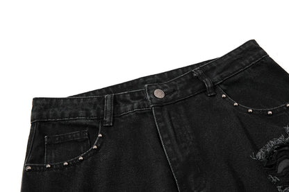 Studded Distressed Bootcut Jeans detail image 6