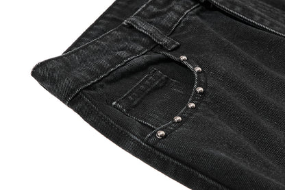 Studded Distressed Bootcut Jeans detail image 7
