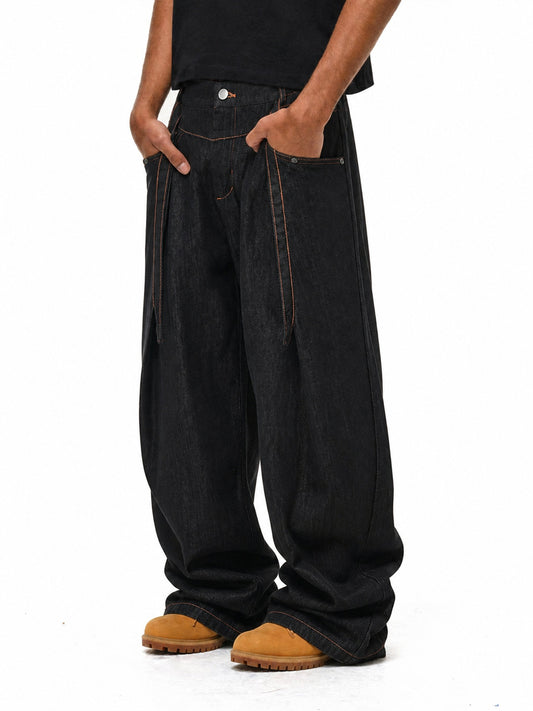 Pleated Baggy Barrel Jeans model image