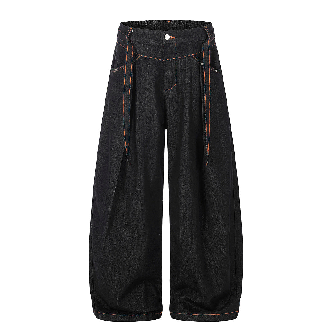 Pleated Baggy Barrel Jeans Black product image
