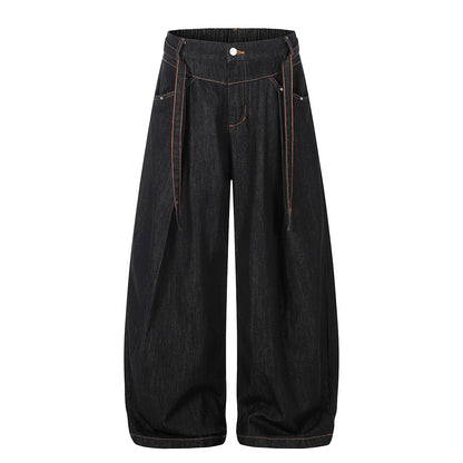 Pleated Baggy Barrel Jeans Black product image