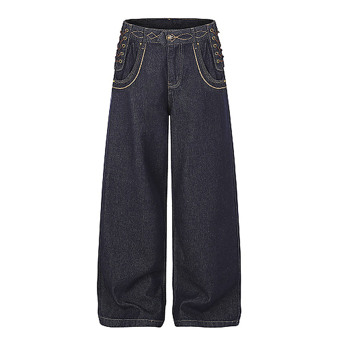 Lace Up Jeans Navy Blue product image