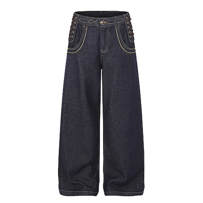 Lace Up Jeans Navy Blue product image