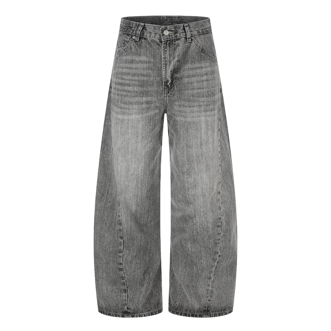 Textured Washed Baggy Barrel Jeans Gray product image