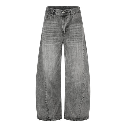 Textured Washed Baggy Barrel Jeans Gray product image