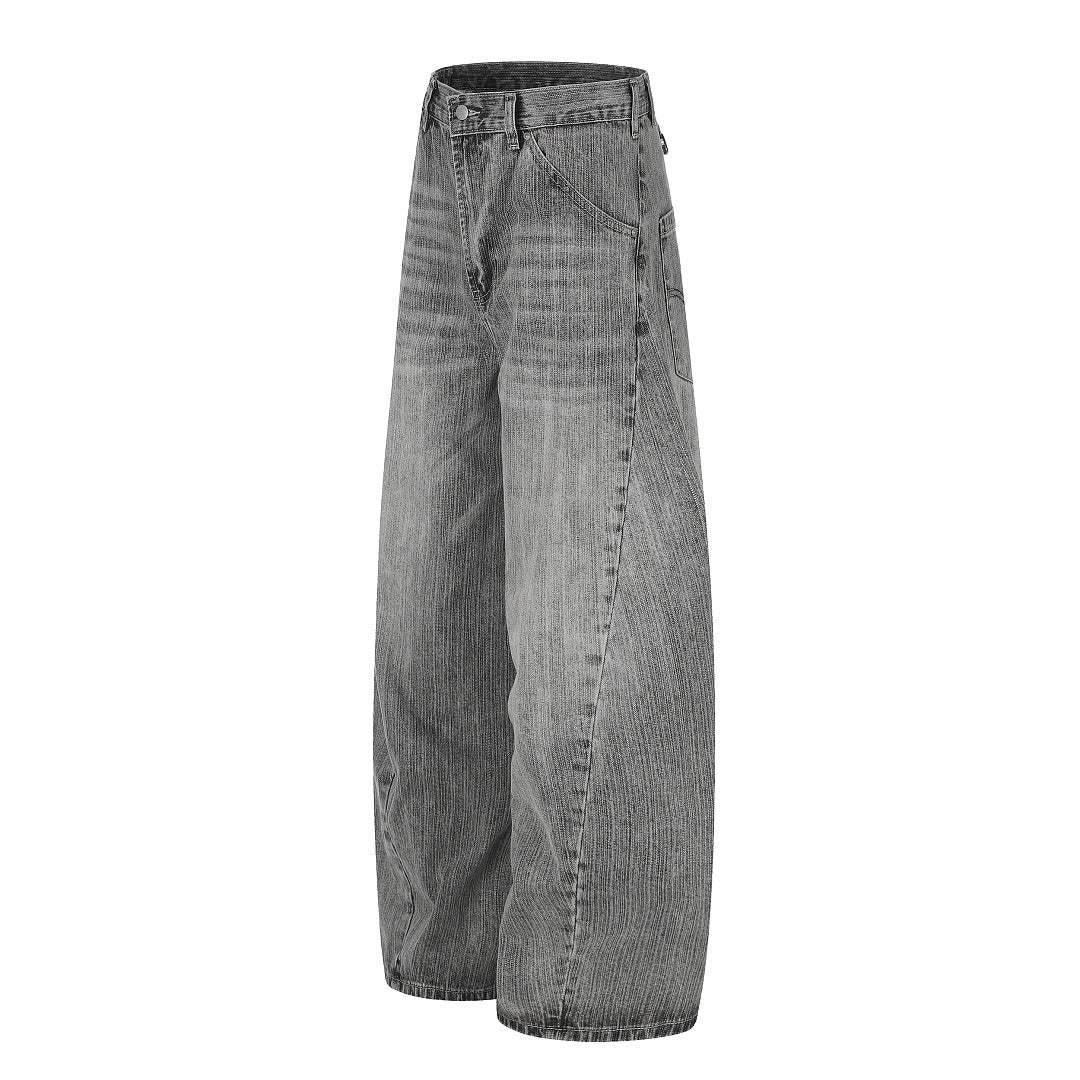 Textured Washed Baggy Barrel Jeans detail image 3
