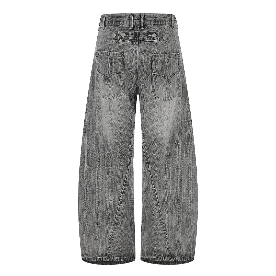 Textured Washed Baggy Barrel Jeans detail image 4