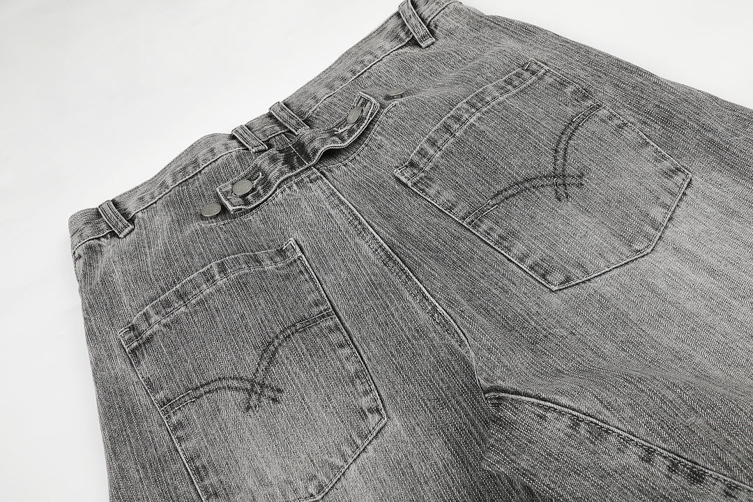 Textured Washed Baggy Barrel Jeans detail image 7