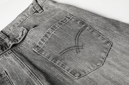 Textured Washed Baggy Barrel Jeans detail image 8