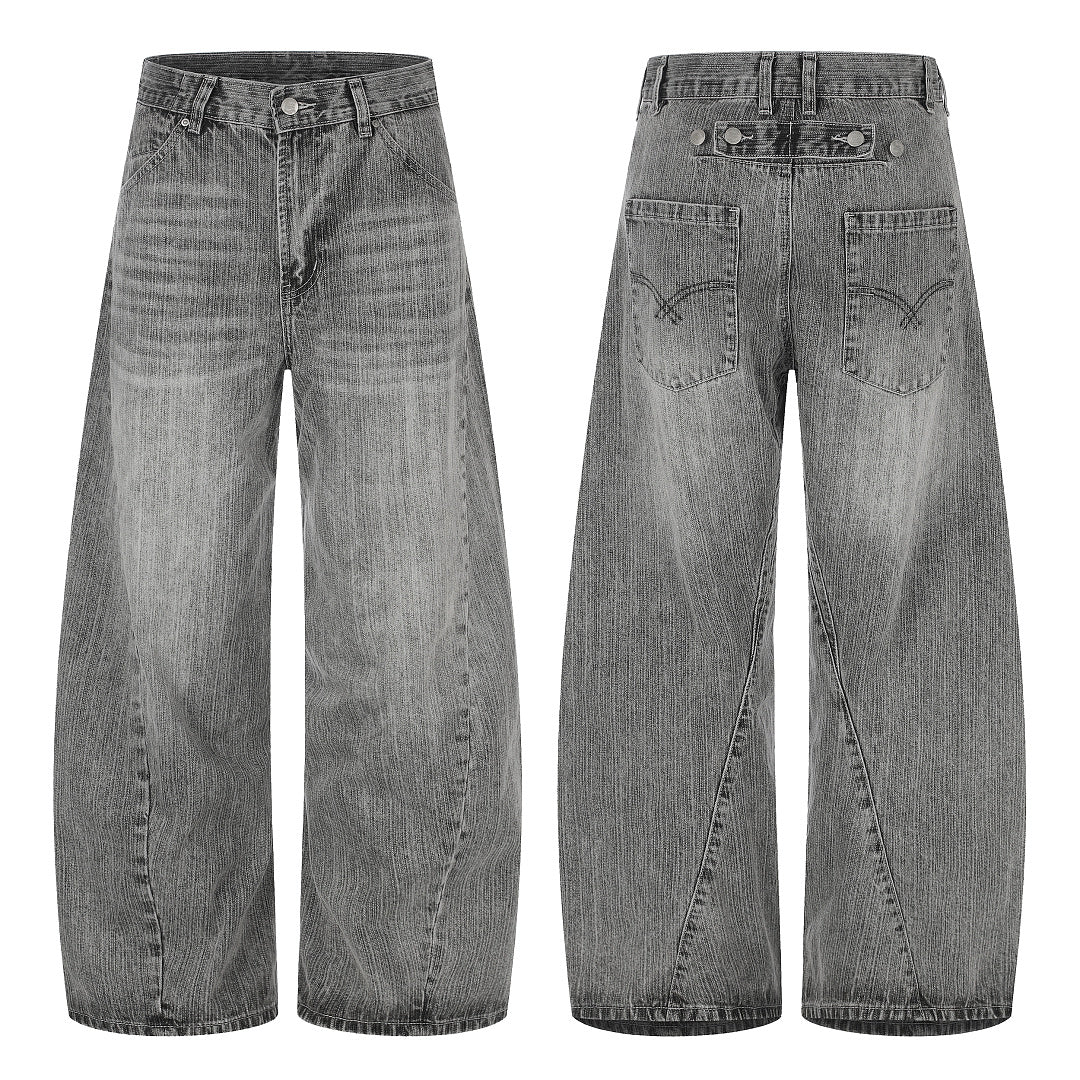 Textured Washed Baggy Barrel Jeans detail image 9