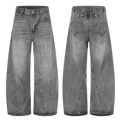 Textured Washed Baggy Barrel Jeans detail image 9