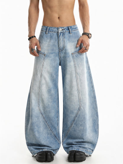 Seam Panel Baggy Barrel Jeans model image