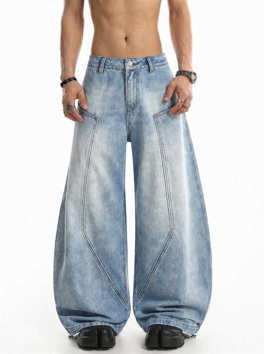 Seam Panel Baggy Barrel Jeans model image
