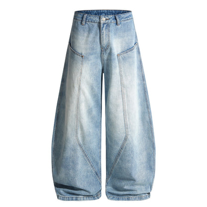 Seam Panel Baggy Barrel Jeans Blue product image